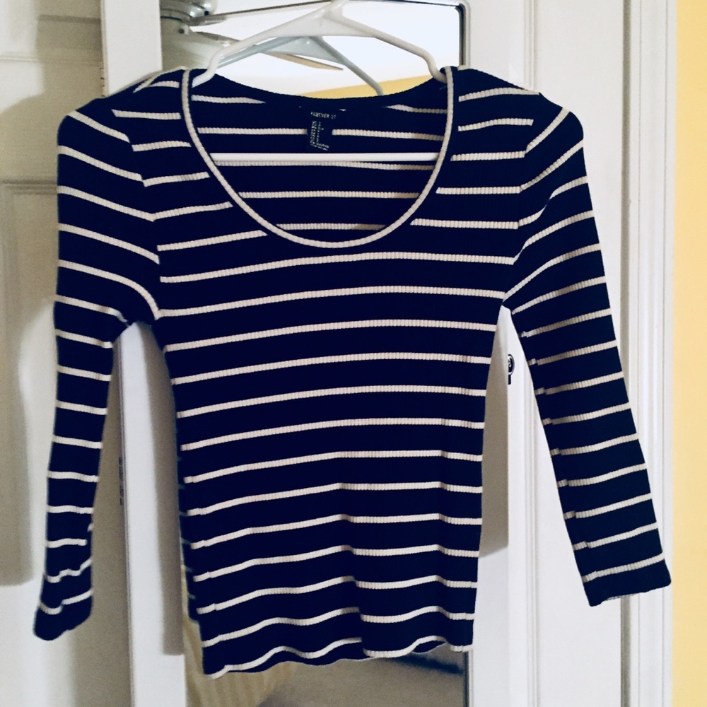 Navy and White Striped Crop Top